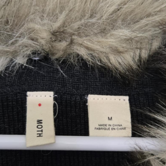 MOTH for Anthropologie heathered slate Wool sweater jacket cardigan fur collar - Picture 9 of 12